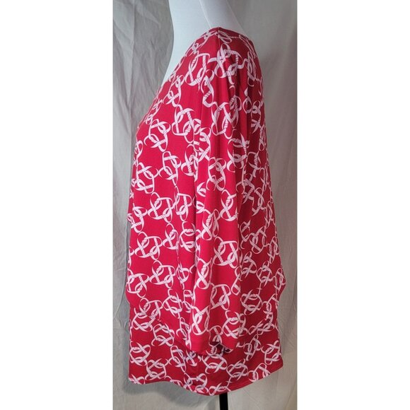 Susan Graver Womens 1X Red White Blouse Top Chainlink Layered 3/4 Sleeve Stretch - Picture 10 of 15